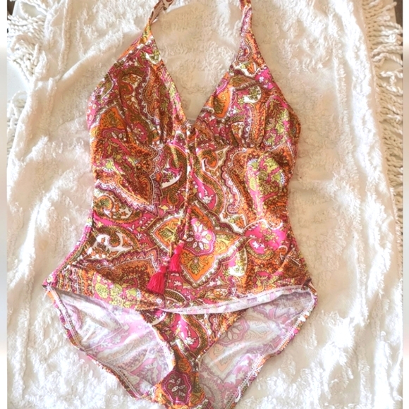 Tommy Bahama Vibrant Paisley Halter Swimsuit 4 Euc Box 1 - Picture 5 of 5